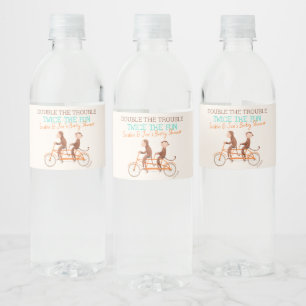 Monkey Double Trouble Twins Shower Welcome Sign Water Bottle Label