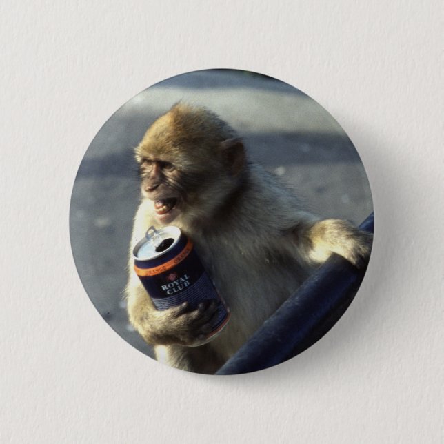 Monkey Drinking 6 Cm Round Badge (Front)