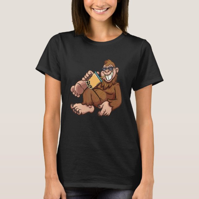 Monkey Drinking Boba Tea Matching Bubble Milk Tea T-Shirt (Front)
