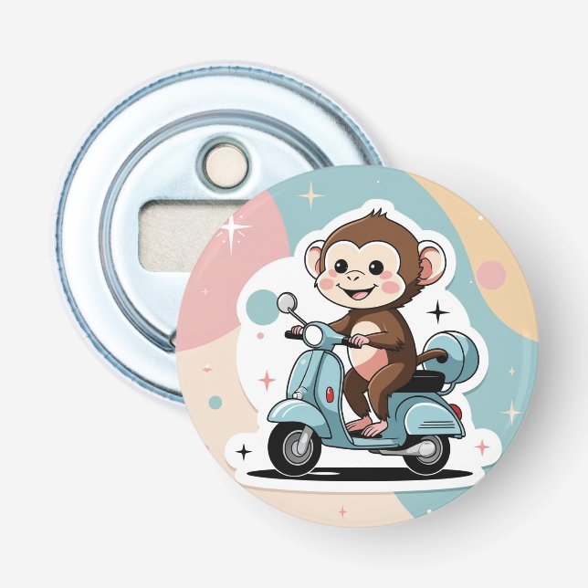 Monkey driving a scooter bottle opener (Front)