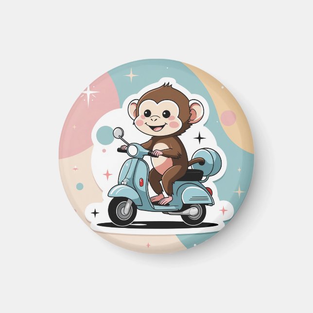 Monkey driving a scooter magnet (Front)