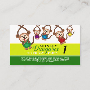 Monkey Dungaree, Children's Birthday Party Enclosure Card