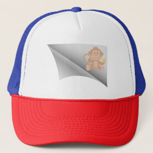 monkey eat banana under the patch trucker hat