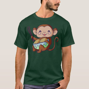 Monkey Eating Ramen Kawaii Anime Japanese Noodles T-Shirt