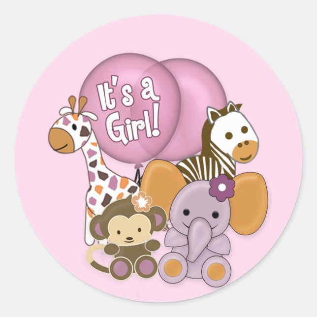 Monkey Elephant Baby Shower CJ-O Sticker Seal (Front)