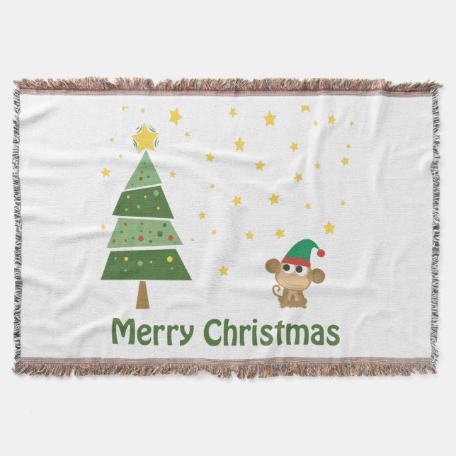 Monkey Elf Christmas Scene Throw Blanket (Front)