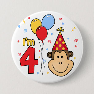 Monkey Face 4th Birthday 7.5 Cm Round Badge