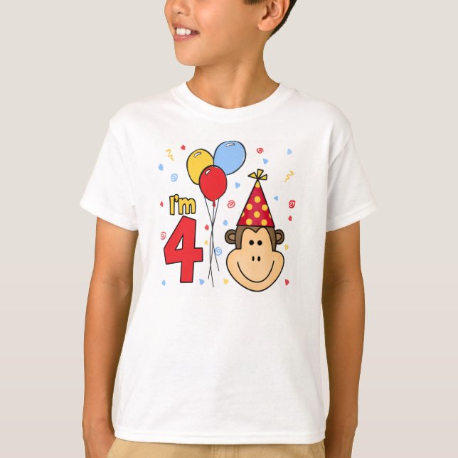 Monkey Face  4th Birthday T-Shirt (Front)