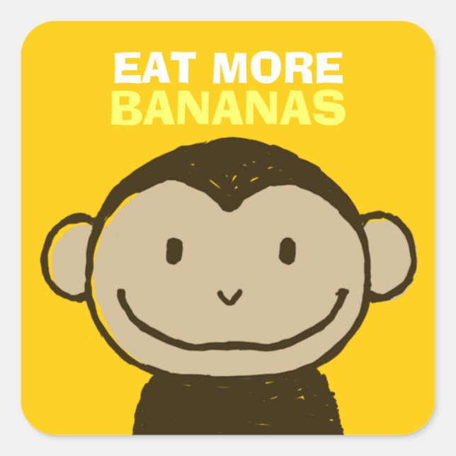 Monkey Face | Eat More Bananas Square Sticker (Front)