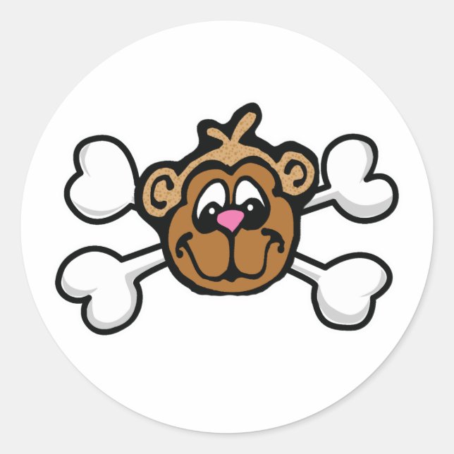 monkey face Skull and Crossbones Classic Round Sticker (Front)