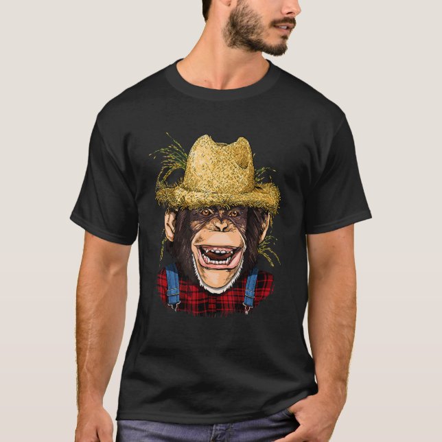 Monkey Farmer Farming Agriculture Rancher Wild Ani T-Shirt (Front)