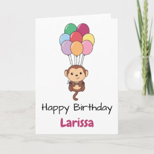 Monkey Flies Up With Colourful Balloons Card