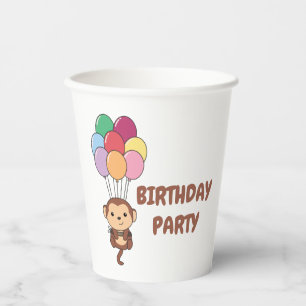 Monkey Flies Up With Colourful Balloons Card Paper Cups