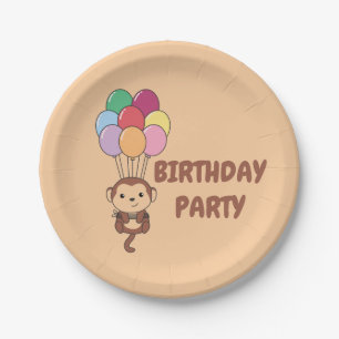Monkey Flies Up With Colourful Balloons Card Paper Paper Plate