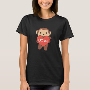 Monkey For Valentine's Day Cute Animals With Heart T-Shirt