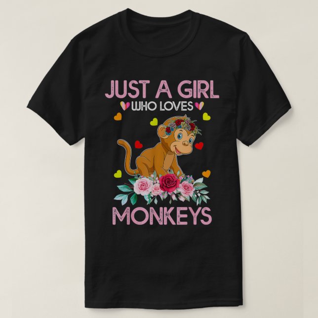 Monkey  For Women Kids Just A Girl Who Loves Monke T-Shirt (Design Front)