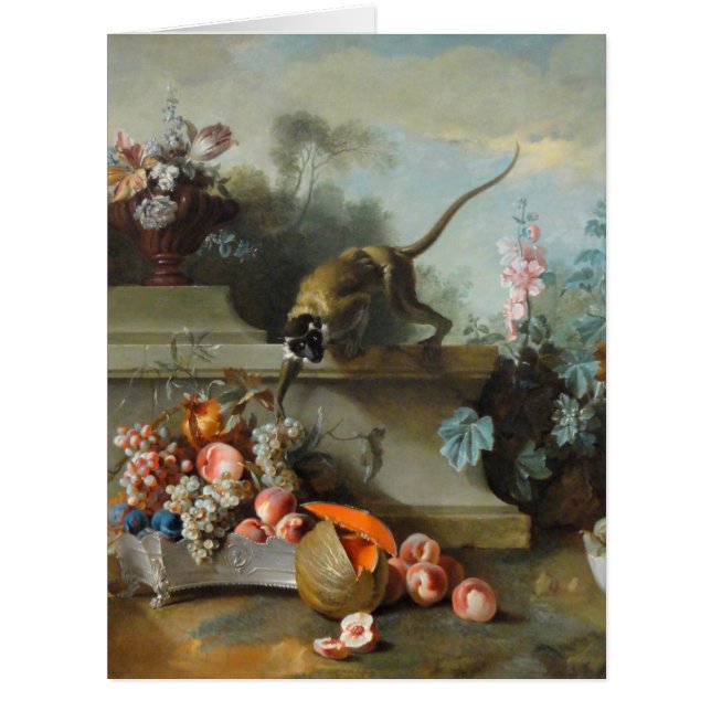 Monkey Fruits Flowers Fine Art Birthday L Card (Front)