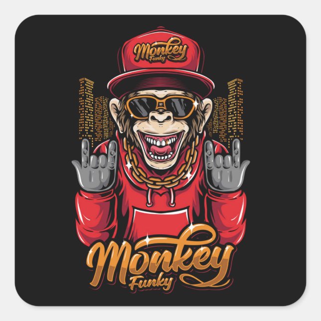 Monkey funky square sticker (Front)