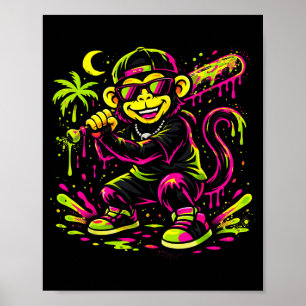 Monkey Funny Animals Baseball Drip Kids Youth Boys Poster