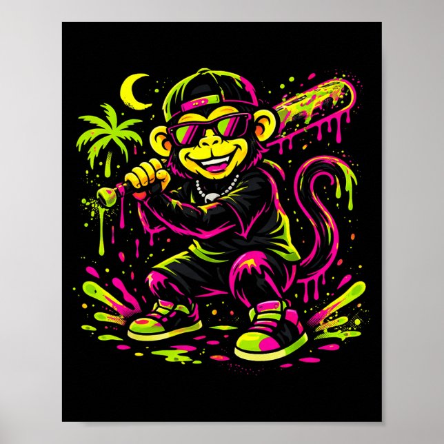 Monkey Funny Animals Baseball Drip Kids Youth Boys Poster (Front)