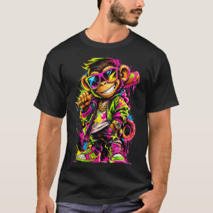 Monkey Funny Animals Baseball Drip Party Sport T-Shirt