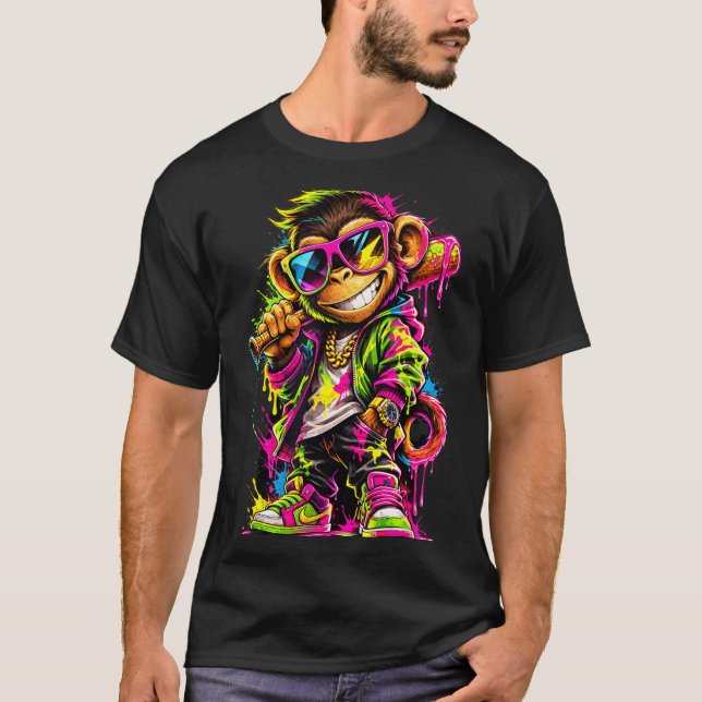 Monkey Funny Animals Baseball Drip Party Sport T-Shirt (Front)
