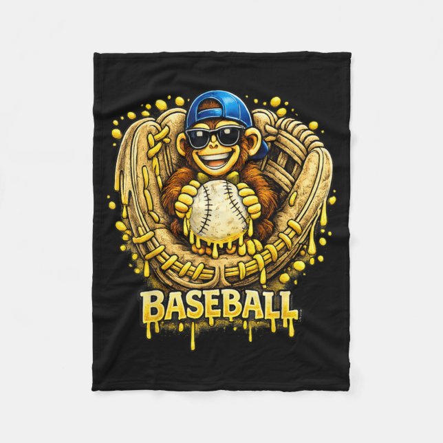 Monkey Funny Animals Baseball Ice Cream Drip Cool Fleece Blanket (Front)