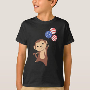 Monkey Funny Monkey 4th Of July American Flag T-Shirt