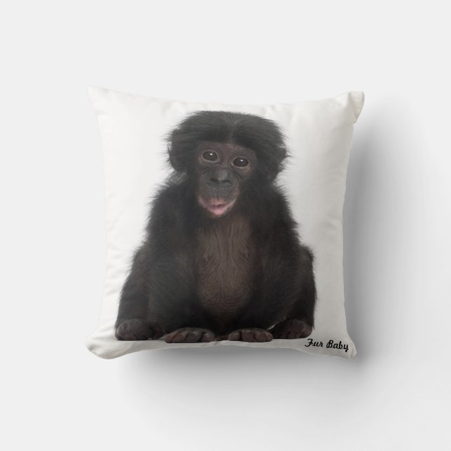 Monkey Fur Baby Design Grade A Cotton Throw Pillow (Front)