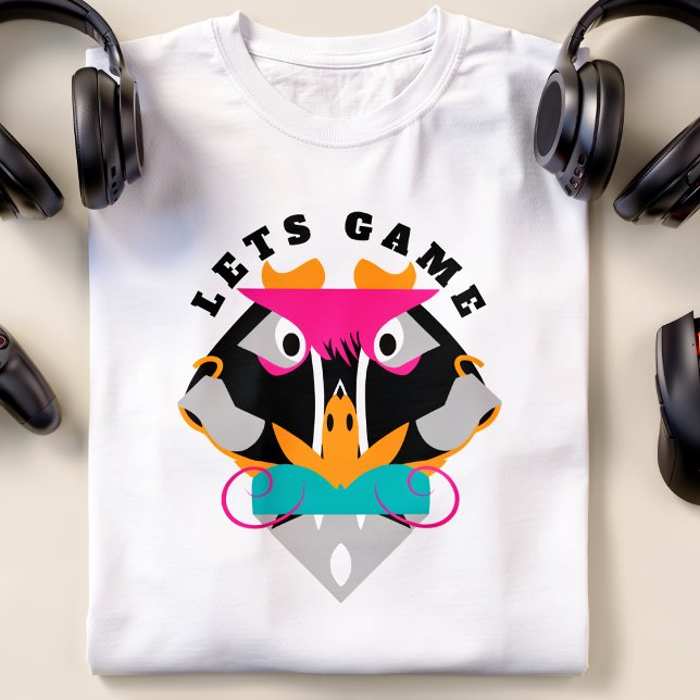 Monkey Gaming Pink T-Shirt (Game on! Bold colors and a wild face. Customize the phrase and make it yours.)
