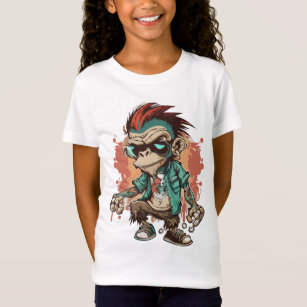 Monkey Gangster Cartoon Girls' Fine Jersey T-Shirt