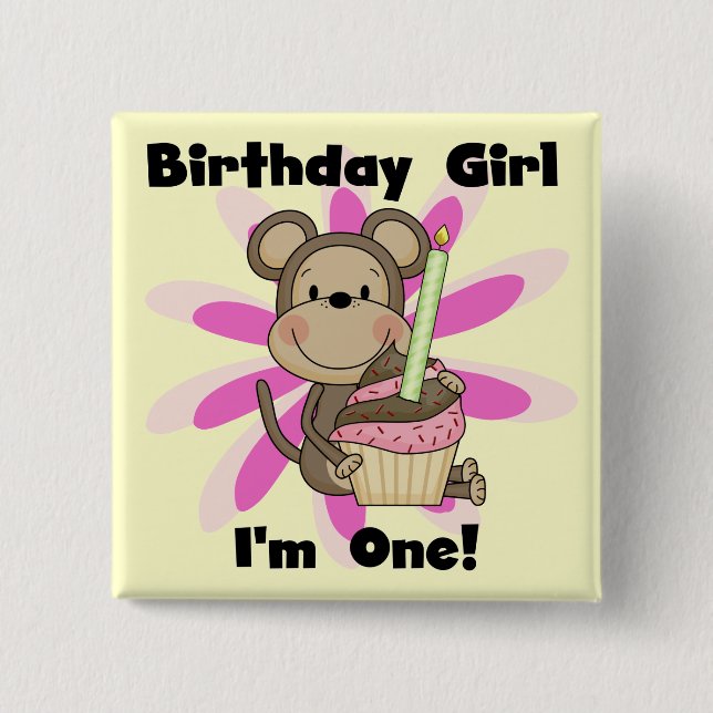 Monkey Girl 1st Birthday Tshirts and Gifts 15 Cm Square Badge (Front)