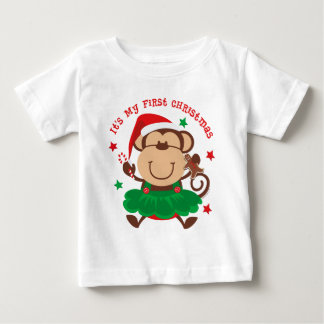 Monkey Girl 1st Christmas Baby T-Shirt