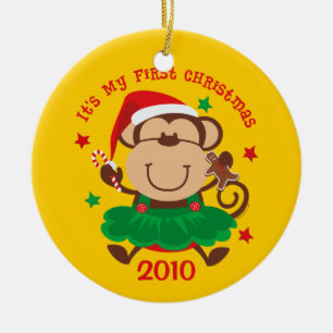 Monkey Girl 1st Christmas Personalised Ornament