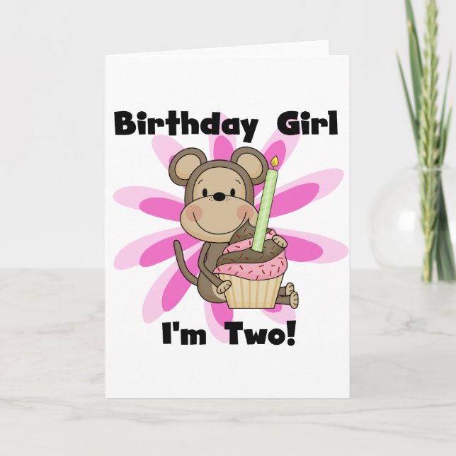 Monkey Girl 2nd Birthday Tshirts and Gifts Card (Front)