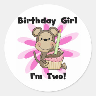 Monkey Girl 2nd Birthday Tshirts and Gifts Classic Round Sticker
