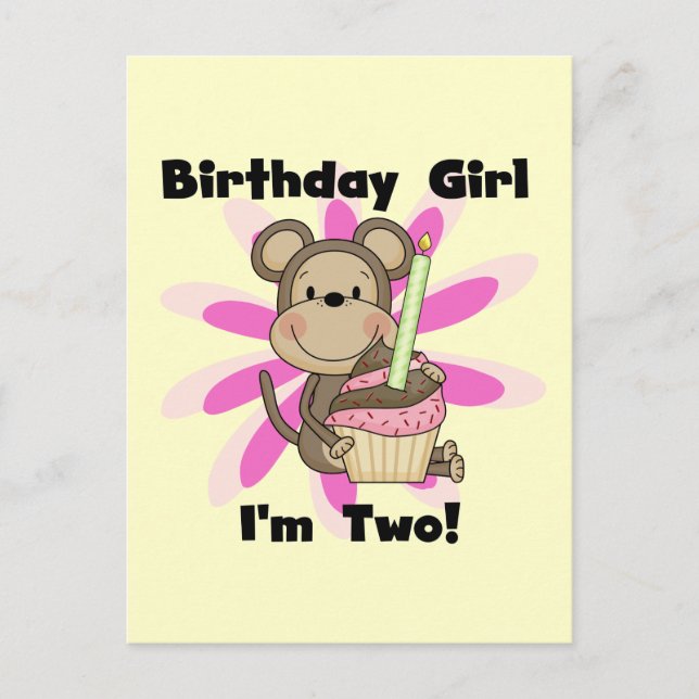 Monkey Girl 2nd Birthday Tshirts and Gifts Postcard (Front)