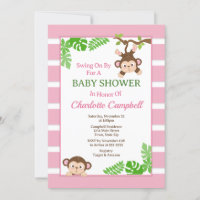 Monkey Girl Baby Shower Invitation, Pink Monkey In