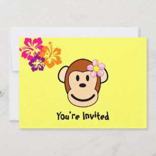 Monkey Girl Tropical Flowers Invitation
