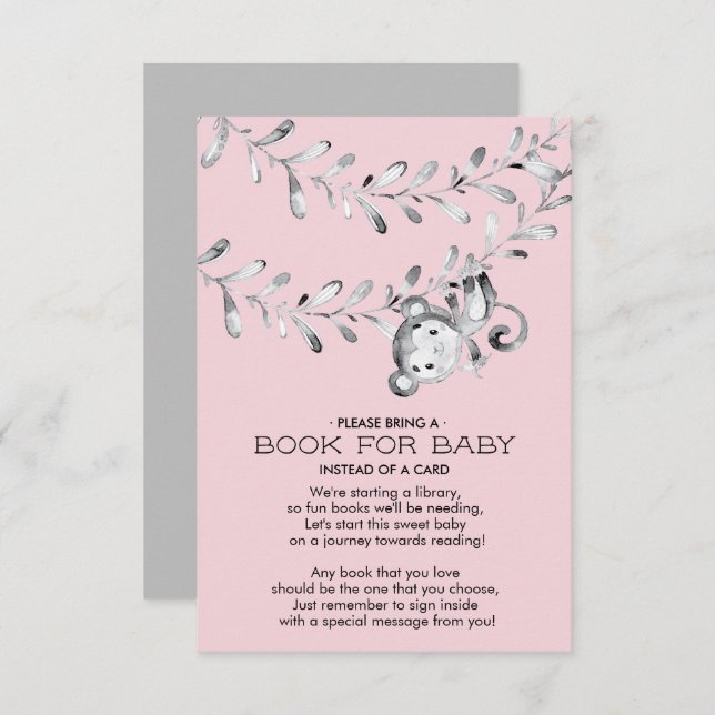 Monkey Girls Baby Shower Book for Baby Card (Front/Back)
