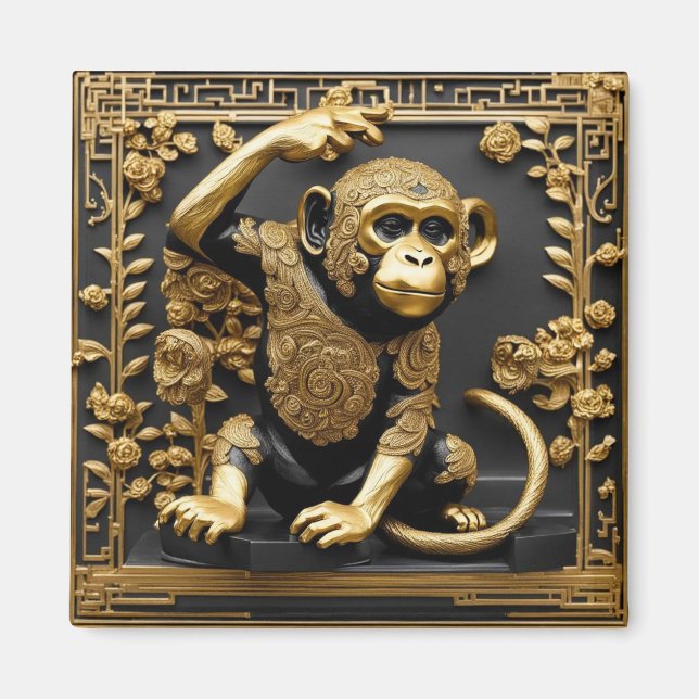 Monkey gold and black ornamental frame magnet (Front)