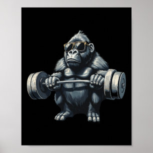 Monkey Gorilla Bodybuilding Muscles Fitness Gym  Poster
