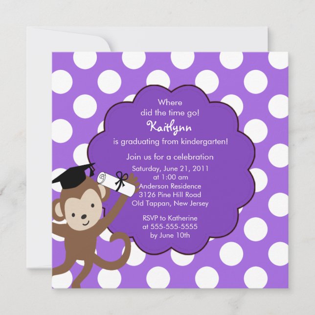 Monkey Grad Graduation Invitation for Girls (Front)