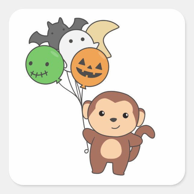 Monkey Halloween Balloons For Kids Cute Monkeys Square Sticker (Front)