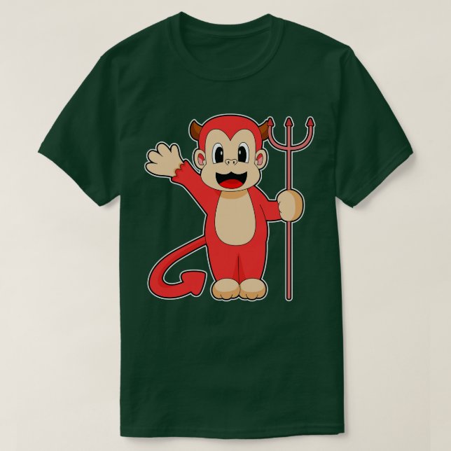 Monkey Halloween Devil Trident T-Shirt (Design Front)