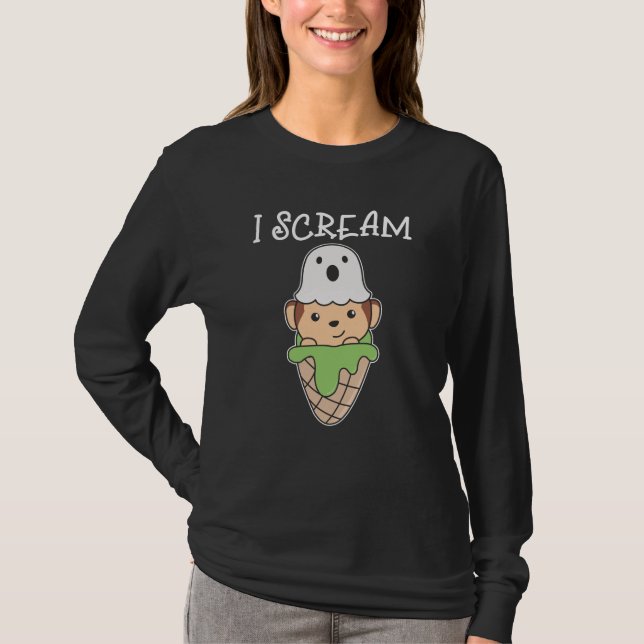 Monkey Halloween Ghost I Scream Ice Pun T-Shirt (Front)
