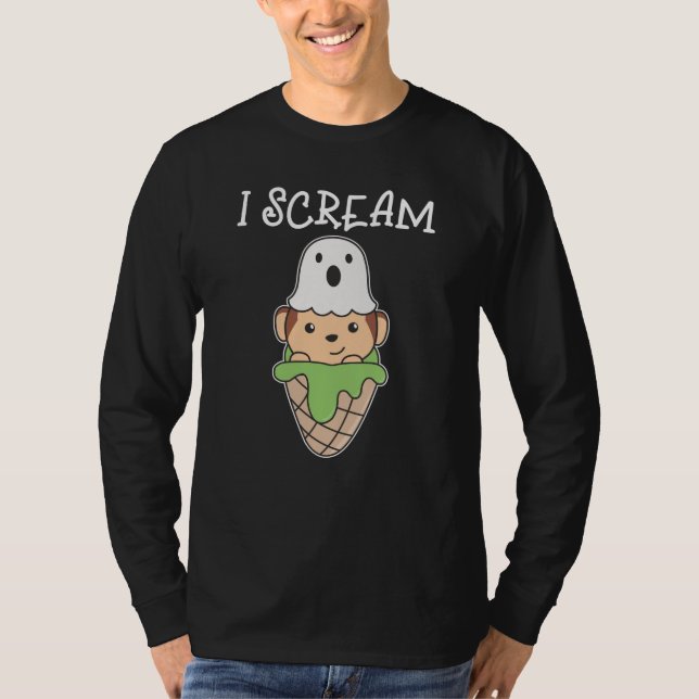 Monkey Halloween Ghost I Scream Ice Pun T-Shirt (Front)