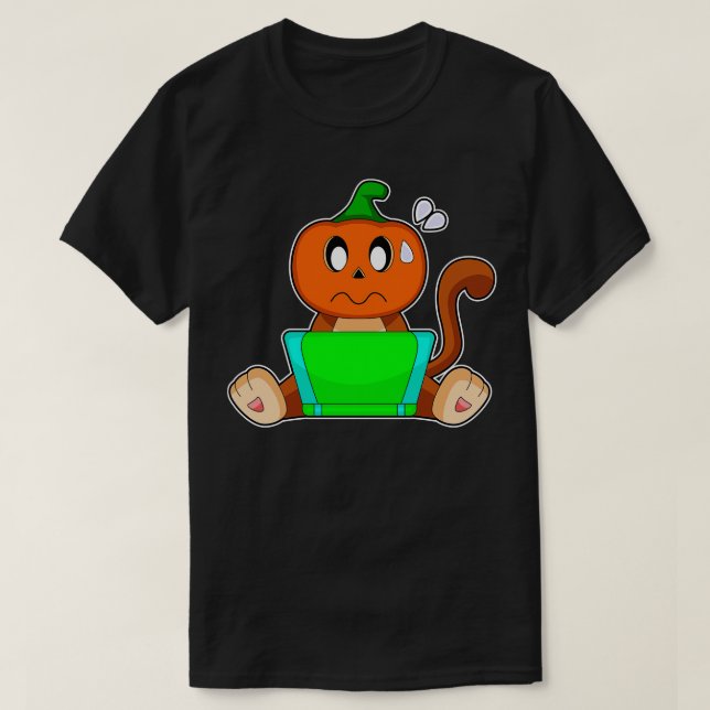 Monkey Halloween Pumpkin Laptop T-Shirt (Design Front)