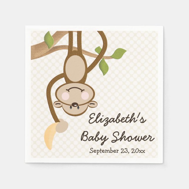 Monkey Hanging From Tree with Banana Baby Shower Napkin (Front)