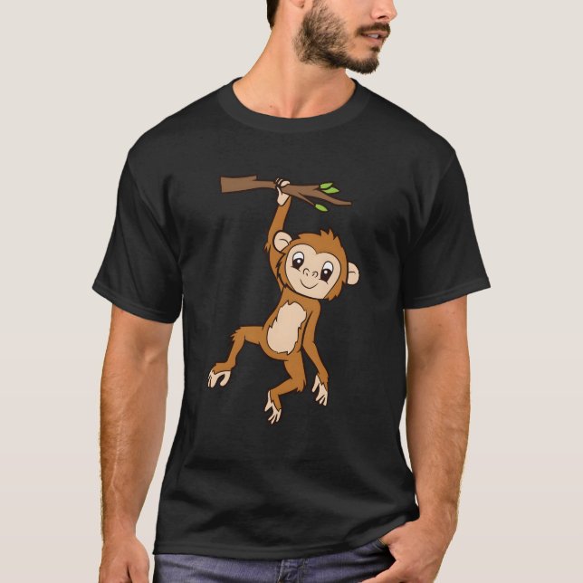 Monkey Hanging On Branch Ape Monkey T-Shirt (Front)